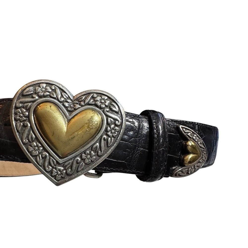 Brighton Black leather belt with hart  buckle in brass and silver tone size S